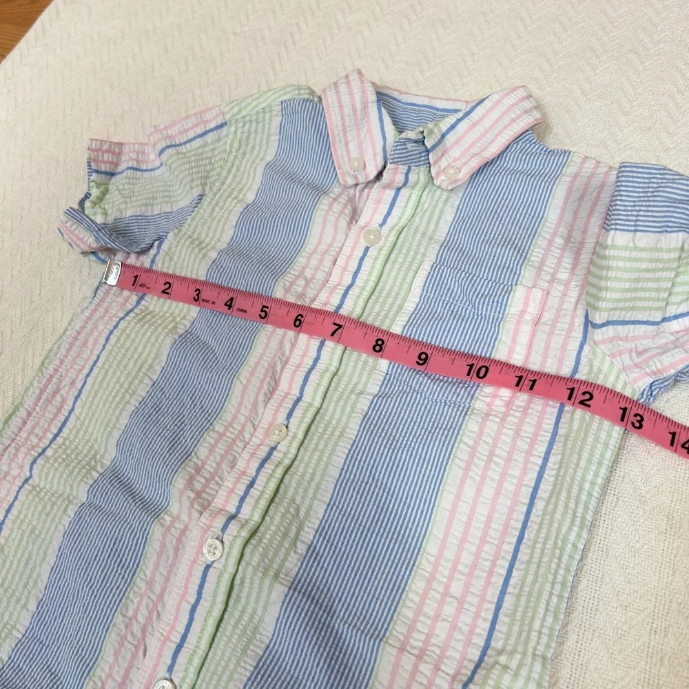 JANIE and JACK seersucker pink green blue short sleeve boys button down sz 5 - s